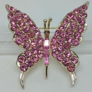 * Vintage Pell Pink Rhinestones Butterfly Pin Brooch